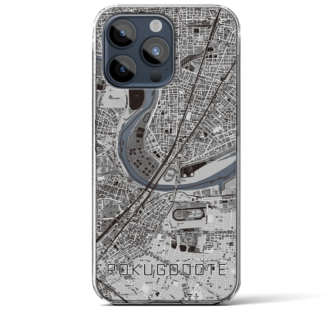 【六郷土手】地図柄iPhoneケース（クリアタイプ・モノトーン）iPhone 15 Pro Max 用