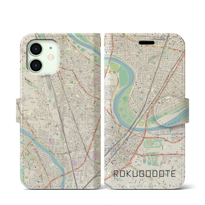 【六郷土手（東京都）】地図柄iPhoneケース（手帳タイプ）ナチュラル・iPhone 12 mini 用