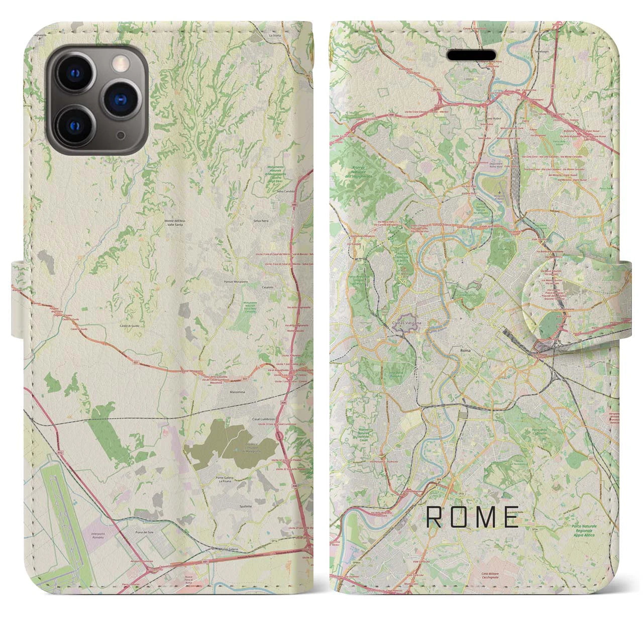 【ローマ】地図柄iPhoneケース（手帳両面タイプ・ナチュラル）iPhone 11 Pro Max 用