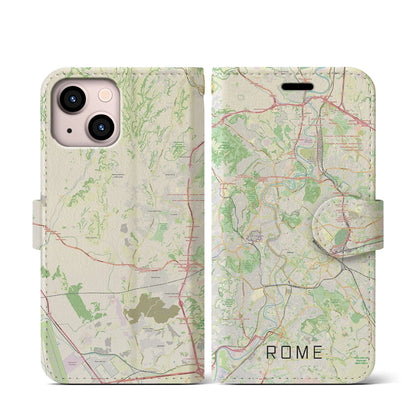 【ローマ（イタリア）】地図柄iPhoneケース（手帳タイプ）ナチュラル・iPhone 13 mini 用