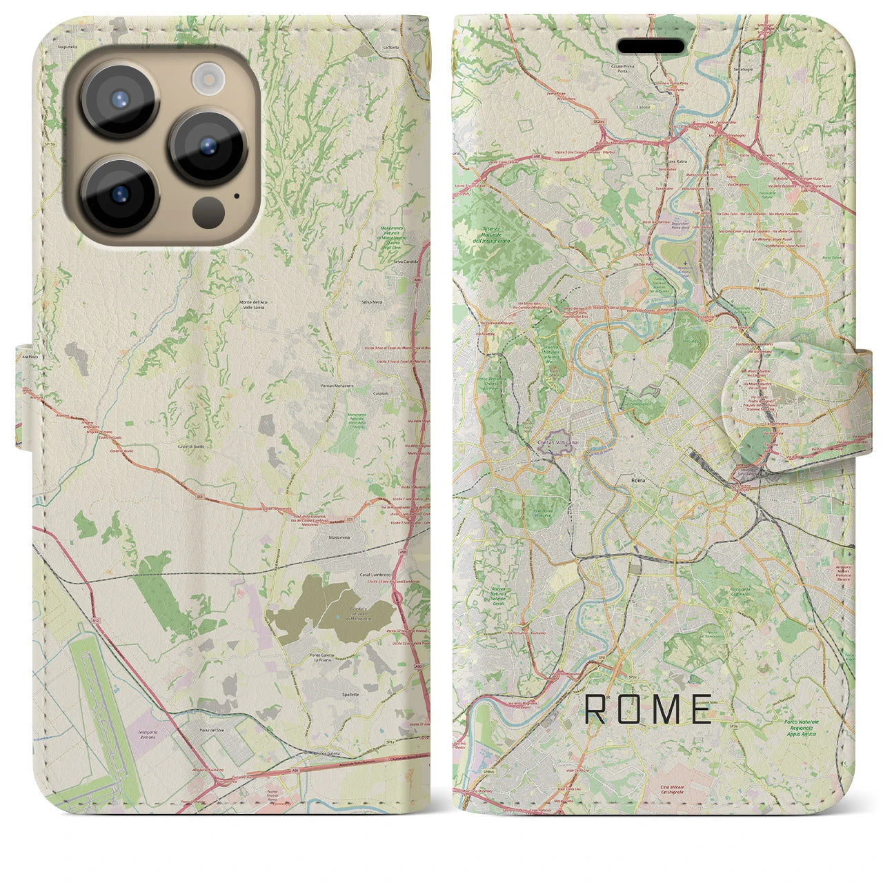 【ローマ】地図柄iPhoneケース（手帳両面タイプ・ナチュラル）iPhone 14 Pro Max 用