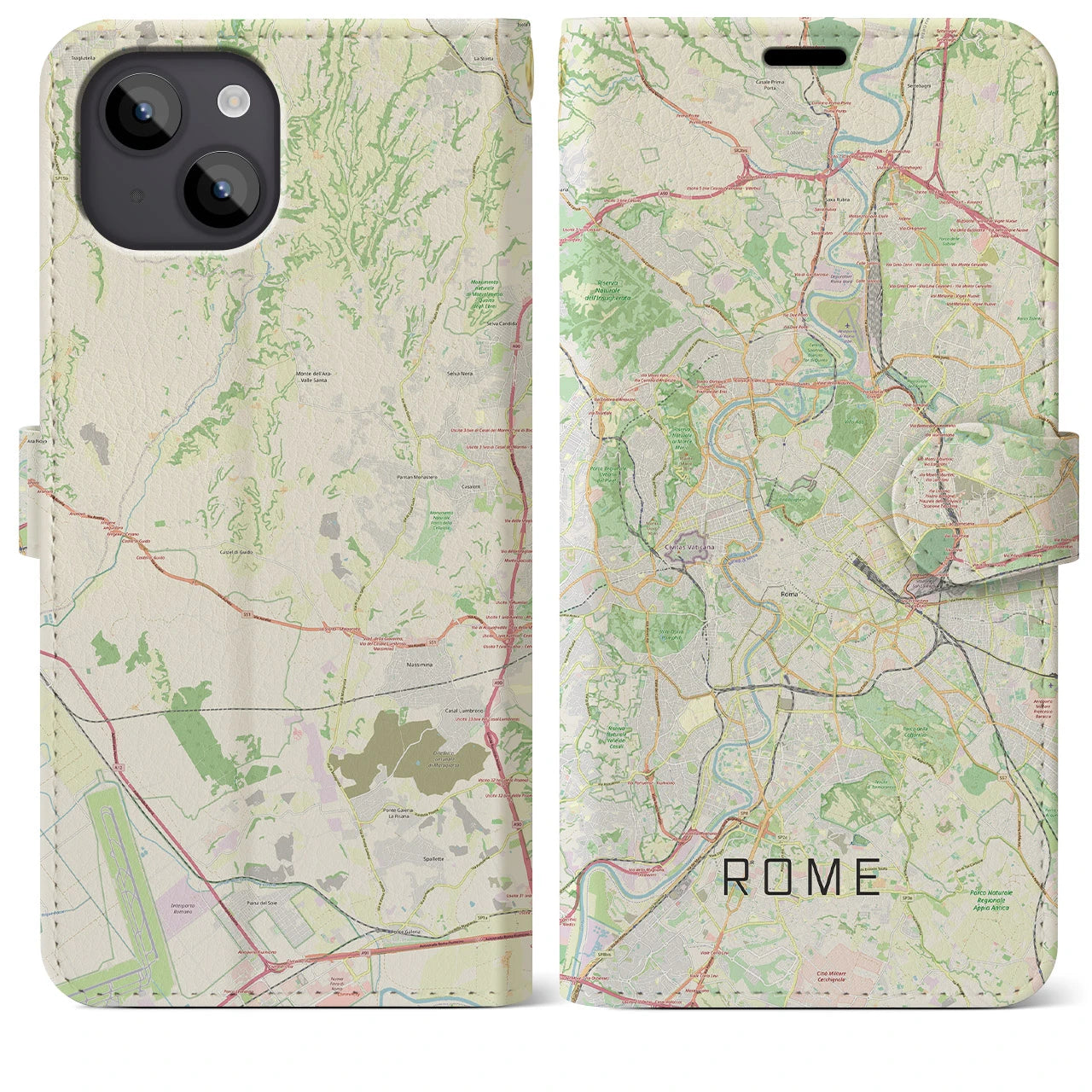 【ローマ】地図柄iPhoneケース（手帳両面タイプ・ナチュラル）iPhone 14 Plus 用