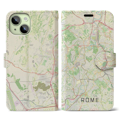 【ローマ（イタリア）】地図柄iPhoneケース（手帳タイプ）ナチュラル・iPhone 15 用