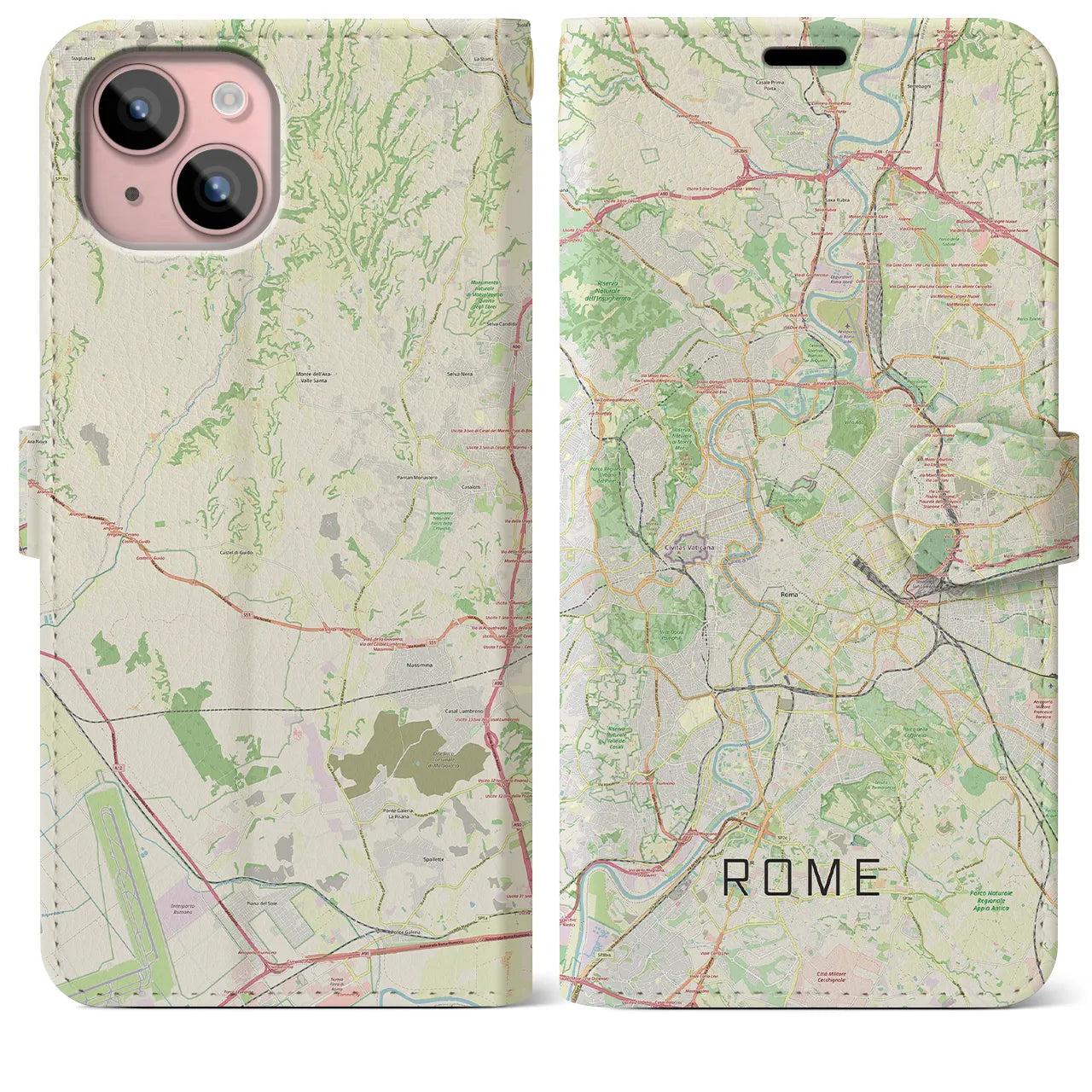 【ローマ】地図柄iPhoneケース（手帳両面タイプ・ナチュラル）iPhone 15 Plus 用