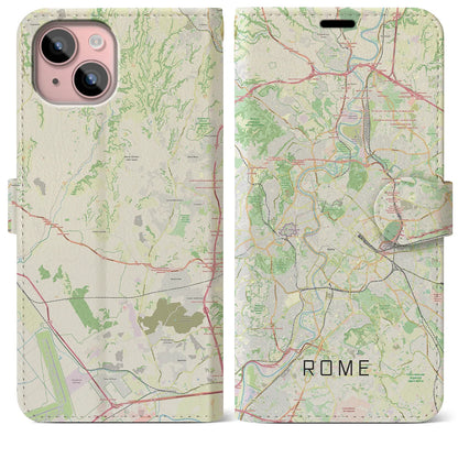 【ローマ（イタリア）】地図柄iPhoneケース（手帳タイプ）ナチュラル・iPhone 15 Plus 用