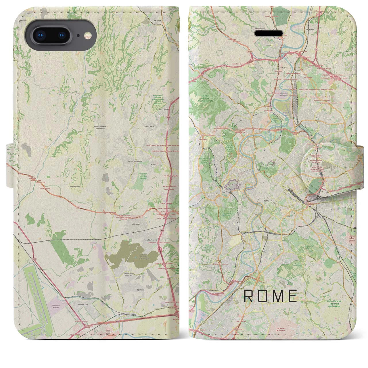 【ローマ】地図柄iPhoneケース（手帳両面タイプ・ナチュラル）iPhone 8Plus /7Plus / 6sPlus / 6Plus 用