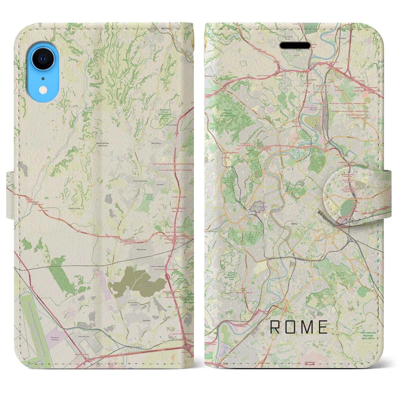 【ローマ】地図柄iPhoneケース（手帳両面タイプ・ナチュラル）iPhone XR 用