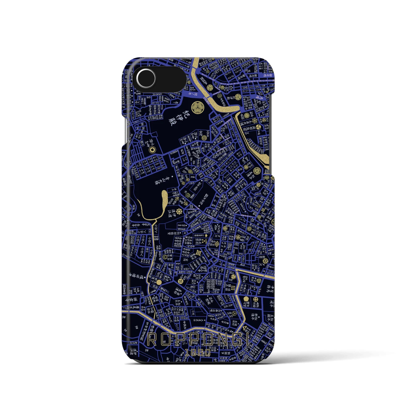 【六本木1860】地図柄iPhoneケース（バックカバータイプ・ブラック）iPhone SE（第3 / 第2世代） / 8 / 7 / 6s / 6 用
