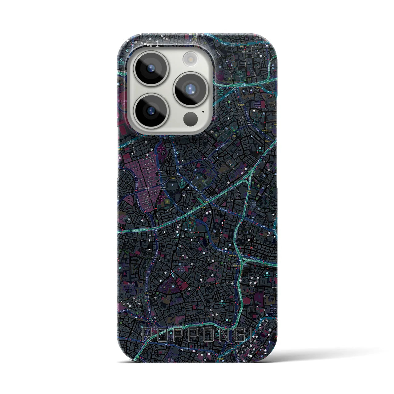 【六本木】地図柄iPhoneケース（バックカバータイプ・ブラック）iPhone 15 Pro 用
