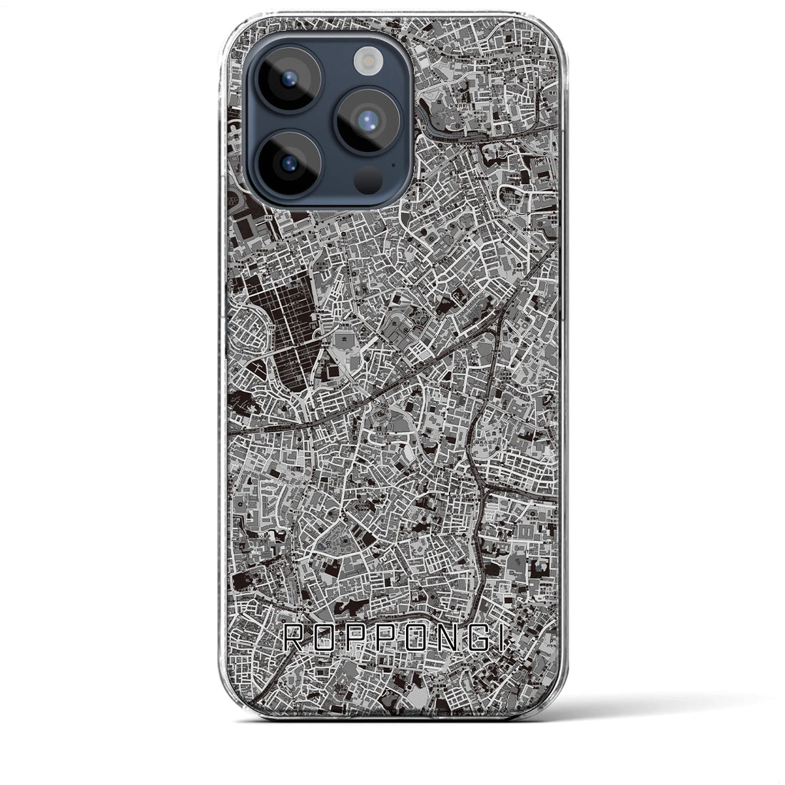 【六本木】地図柄iPhoneケース（クリアタイプ・モノトーン）iPhone 15 Pro Max 用