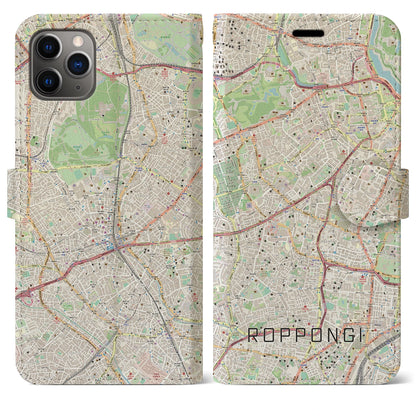 【六本木（東京都）】地図柄iPhoneケース（手帳タイプ）ナチュラル・iPhone 11 Pro Max 用