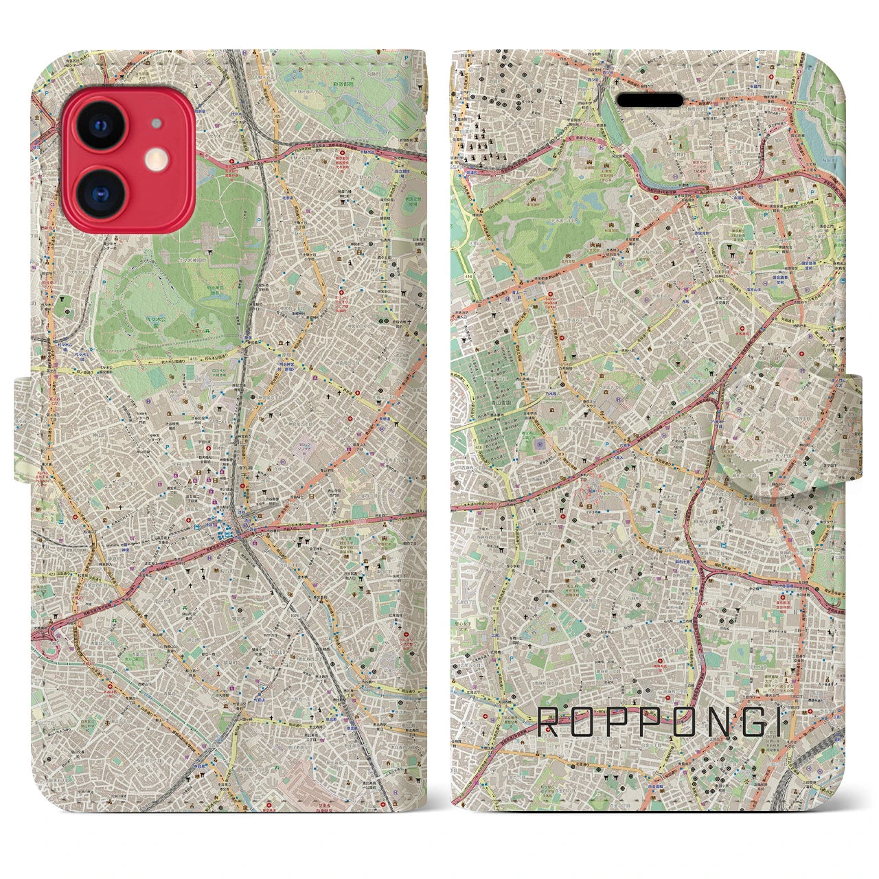 【六本木】地図柄iPhoneケース（手帳両面タイプ・ナチュラル）iPhone 11 用