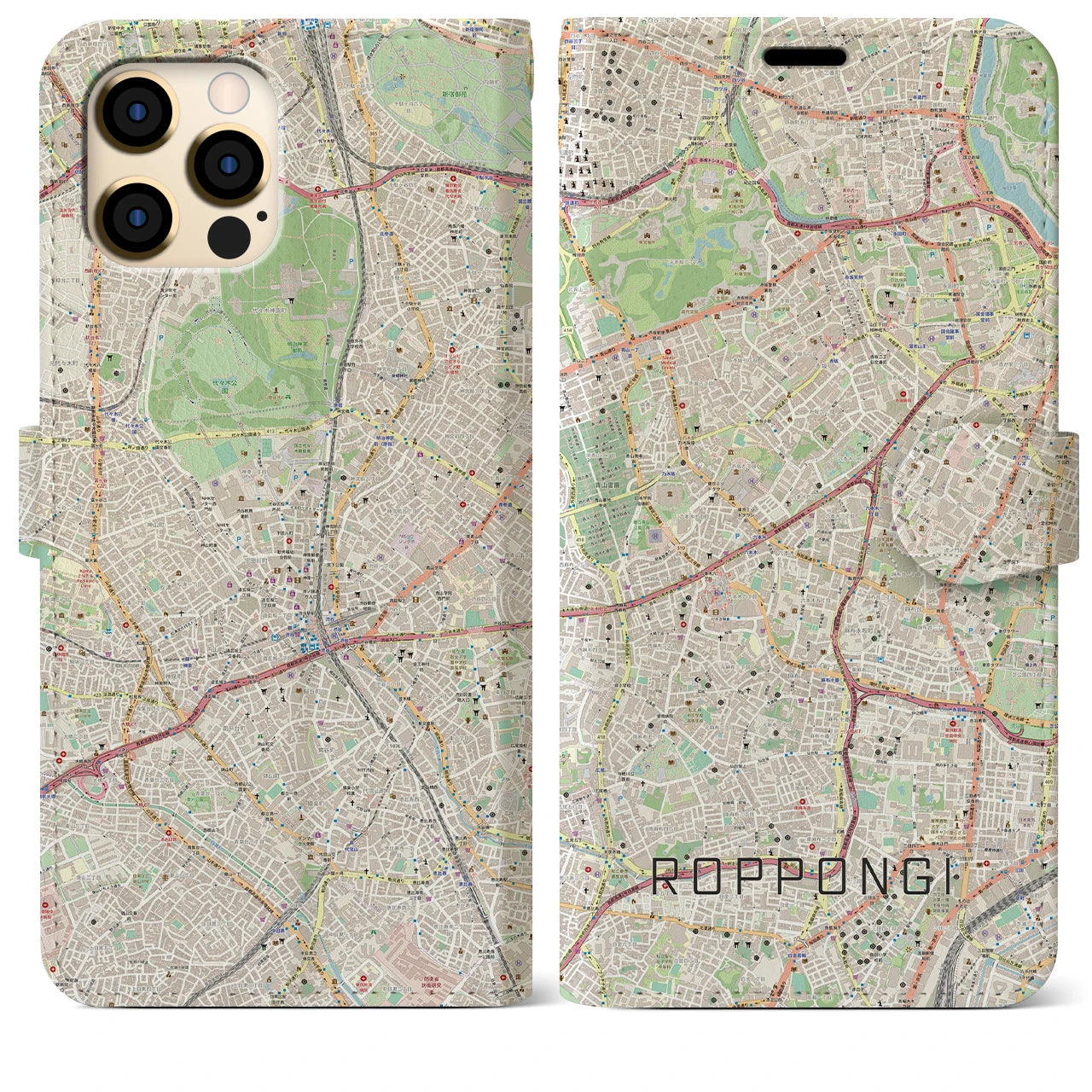 【六本木】地図柄iPhoneケース（手帳両面タイプ・ナチュラル）iPhone 12 Pro Max 用