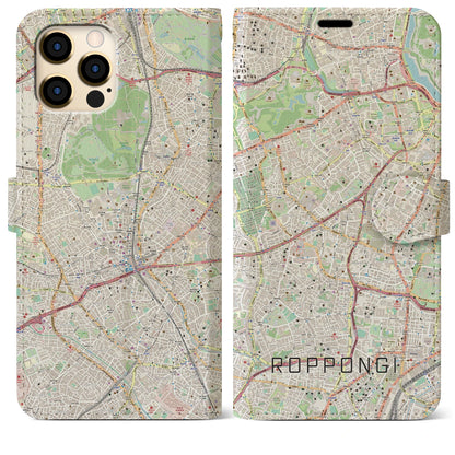 【六本木（東京都）】地図柄iPhoneケース（手帳タイプ）ナチュラル・iPhone 12 Pro Max 用