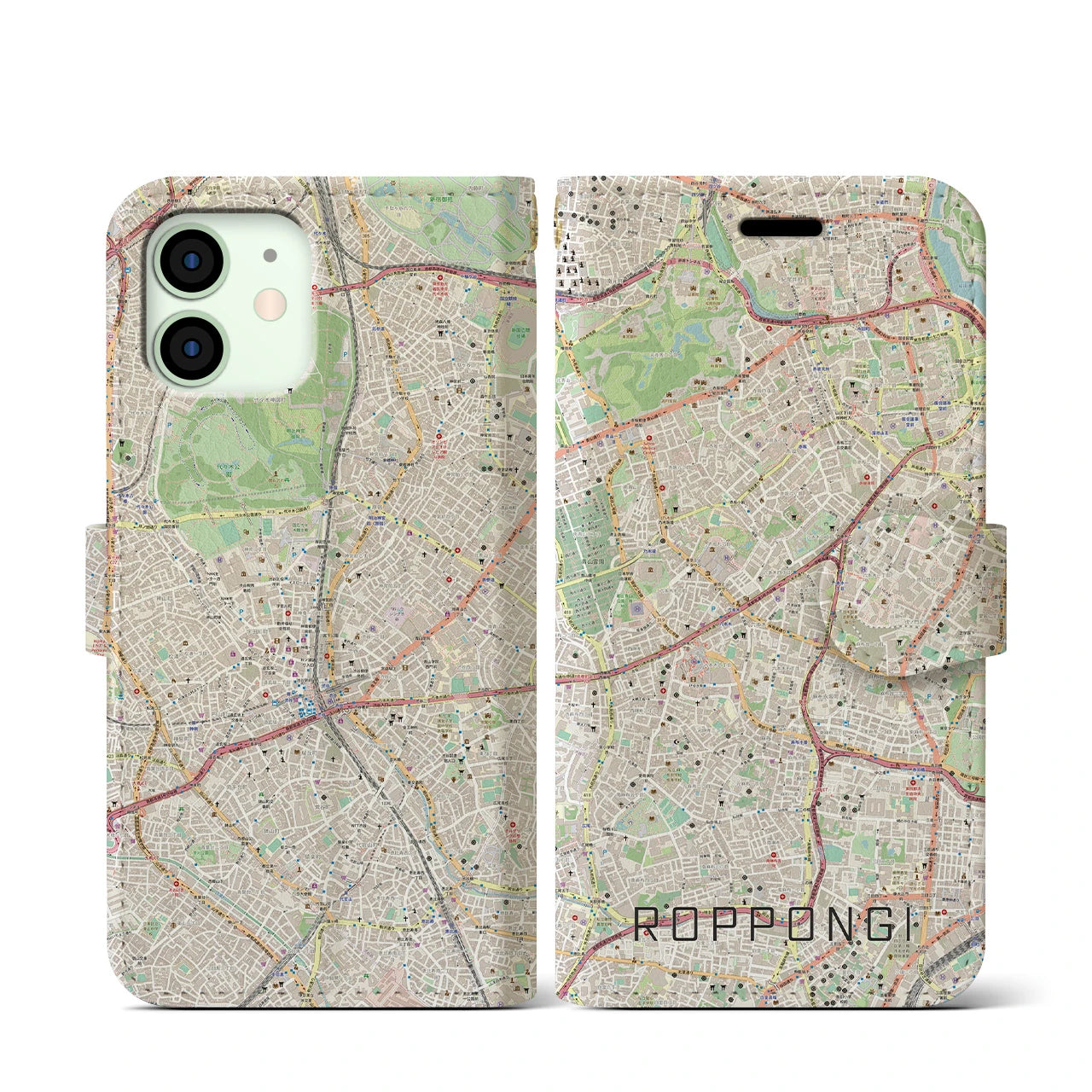 【六本木】地図柄iPhoneケース（手帳両面タイプ・ナチュラル）iPhone 12 mini 用