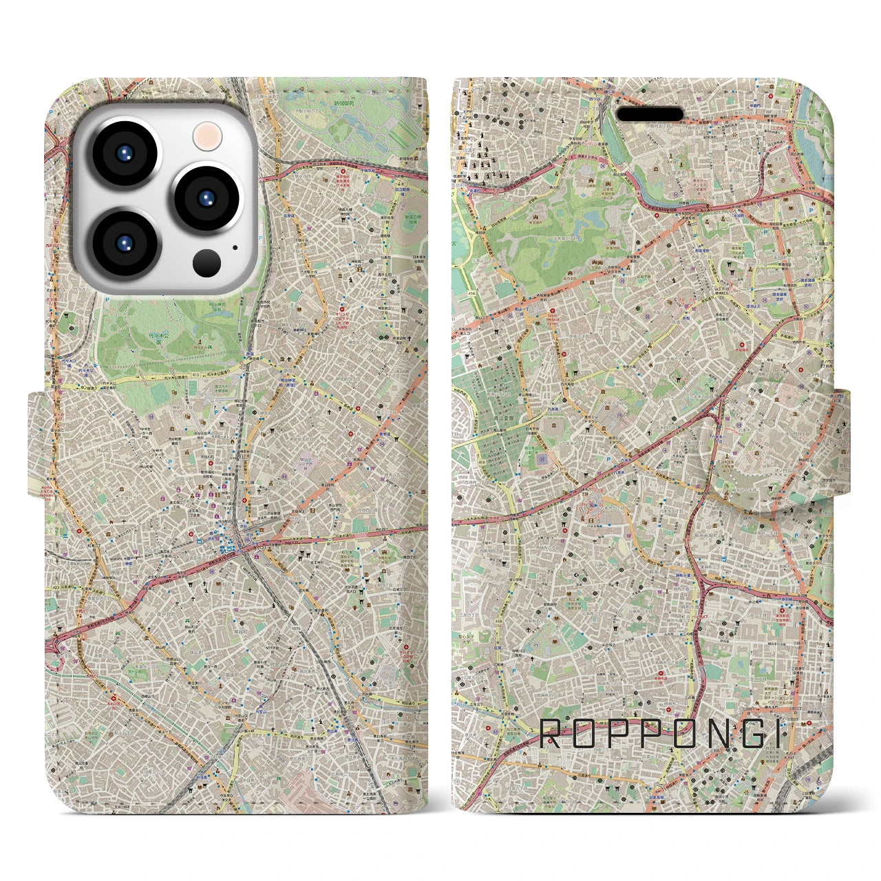 【六本木】地図柄iPhoneケース（手帳両面タイプ・ナチュラル）iPhone 13 Pro 用