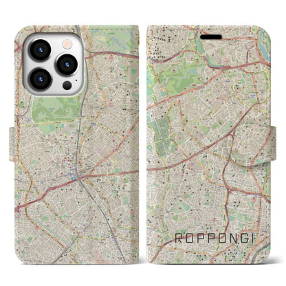 【六本木（東京都）】地図柄iPhoneケース（手帳タイプ）ナチュラル・iPhone 13 Pro 用