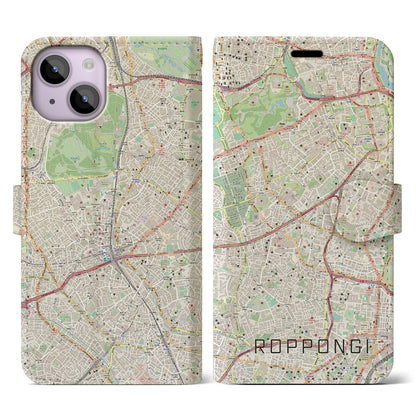 【六本木（東京都）】地図柄iPhoneケース（手帳タイプ）ナチュラル・iPhone 14 用