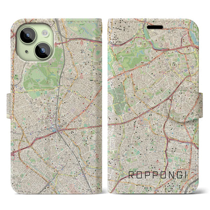 【六本木（東京都）】地図柄iPhoneケース（手帳タイプ）ナチュラル・iPhone 15 用