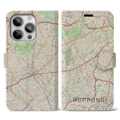 【六本木（東京都）】地図柄iPhoneケース（手帳タイプ）ナチュラル・iPhone 15 Pro 用