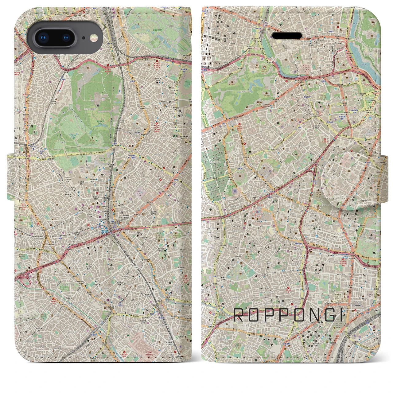 【六本木】地図柄iPhoneケース（手帳両面タイプ・ナチュラル）iPhone 8Plus /7Plus / 6sPlus / 6Plus 用