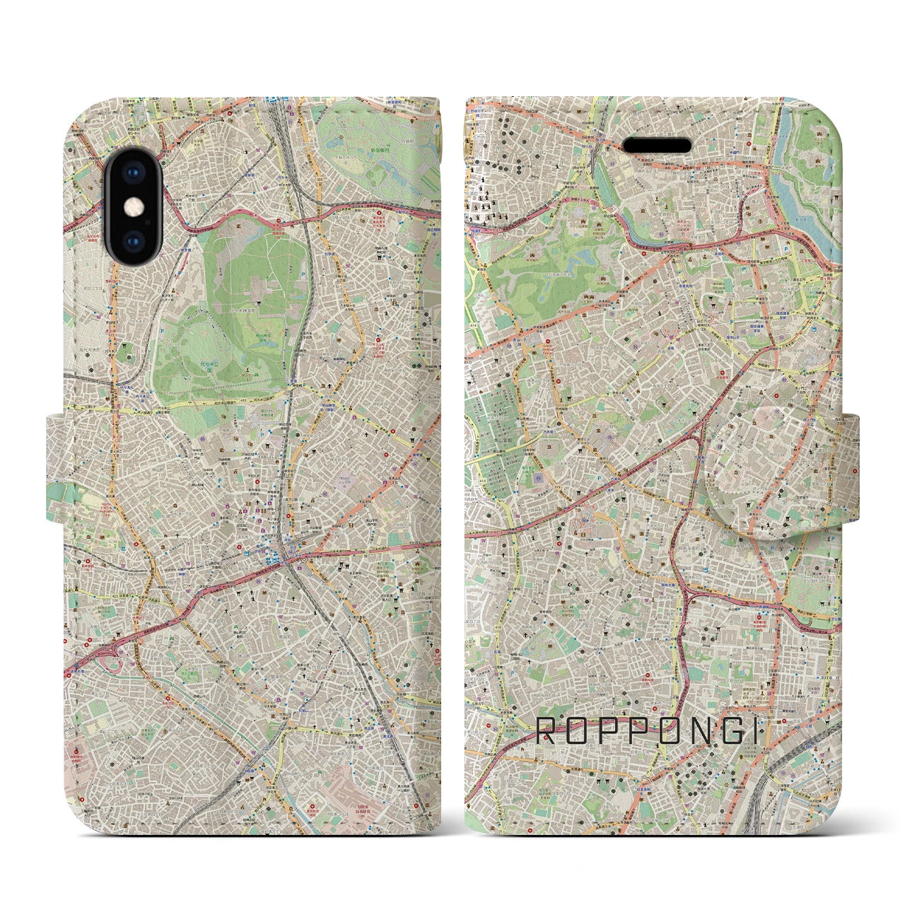 【六本木】地図柄iPhoneケース（手帳両面タイプ・ナチュラル）iPhone XS / X 用
