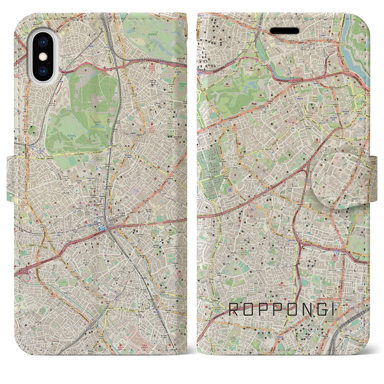 【六本木】地図柄iPhoneケース（手帳両面タイプ・ナチュラル）iPhone XS Max 用