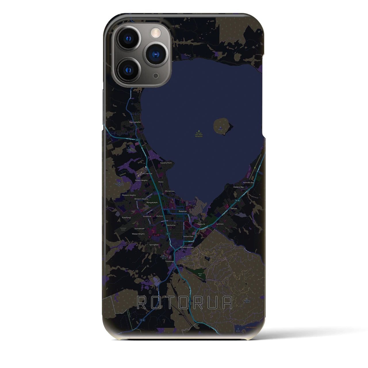 【ロトルア】地図柄iPhoneケース（バックカバータイプ・ブラック）iPhone 11 Pro Max 用