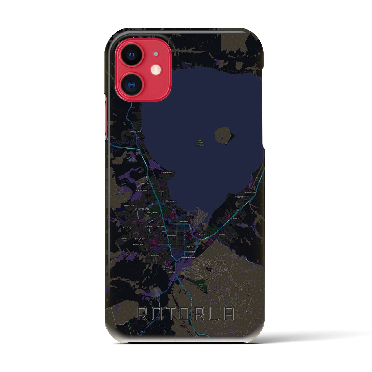 【ロトルア】地図柄iPhoneケース（バックカバータイプ・ブラック）iPhone 11 用