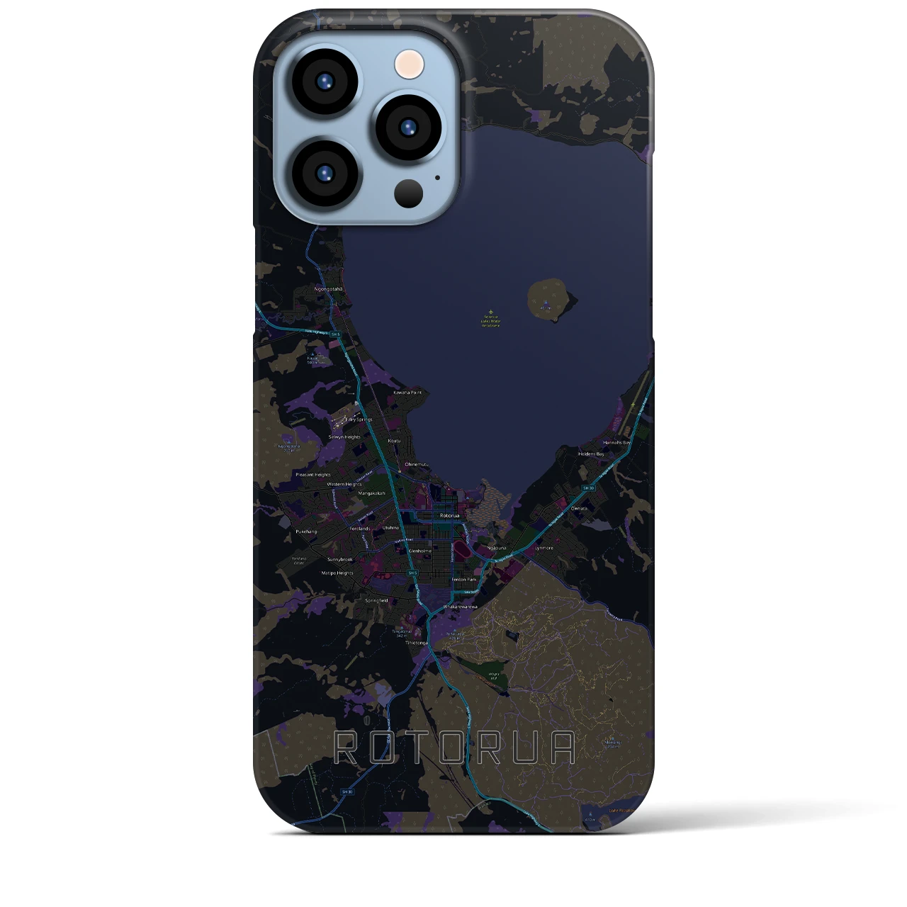 【ロトルア】地図柄iPhoneケース（バックカバータイプ・ブラック）iPhone 13 Pro Max 用