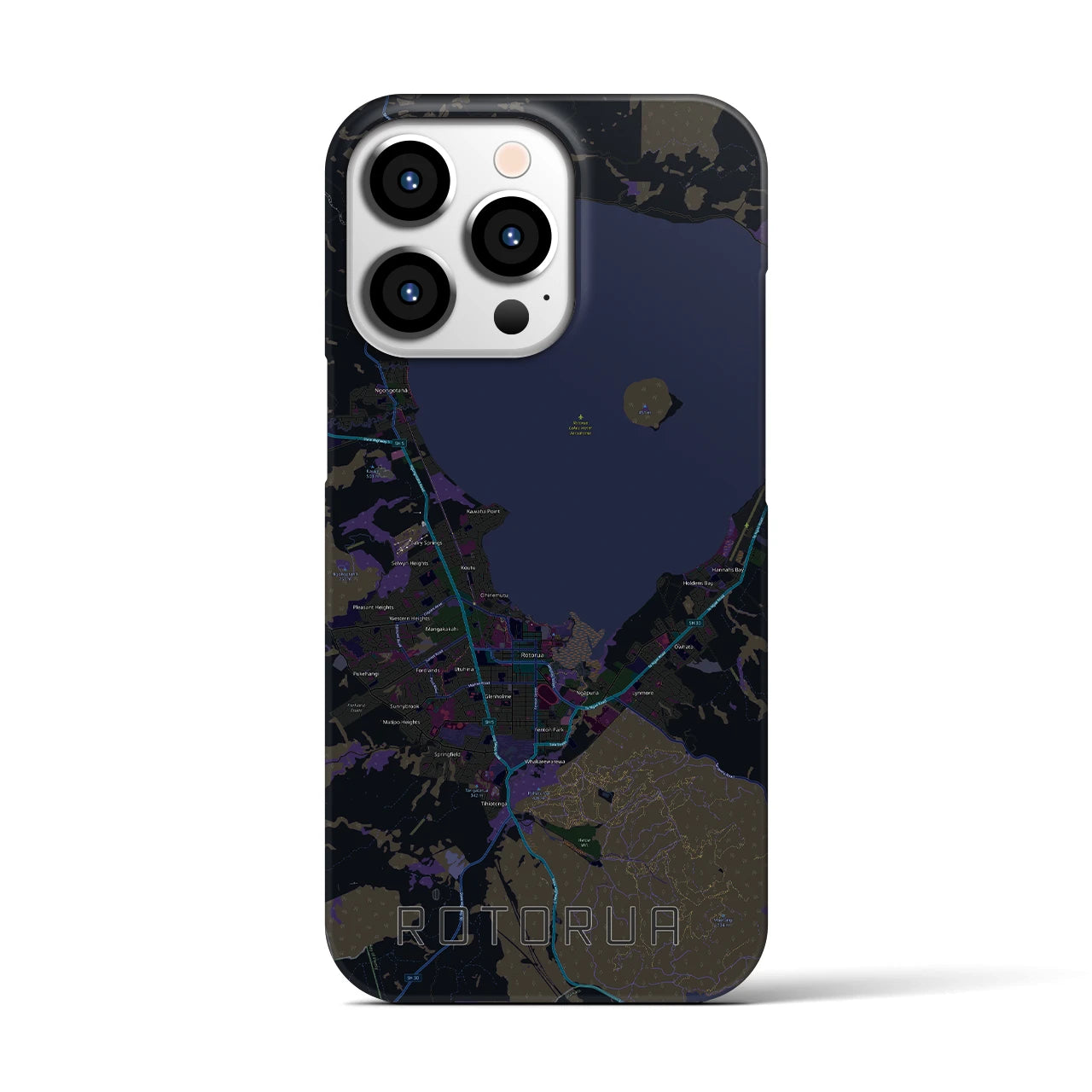 【ロトルア】地図柄iPhoneケース（バックカバータイプ・ブラック）iPhone 13 Pro 用