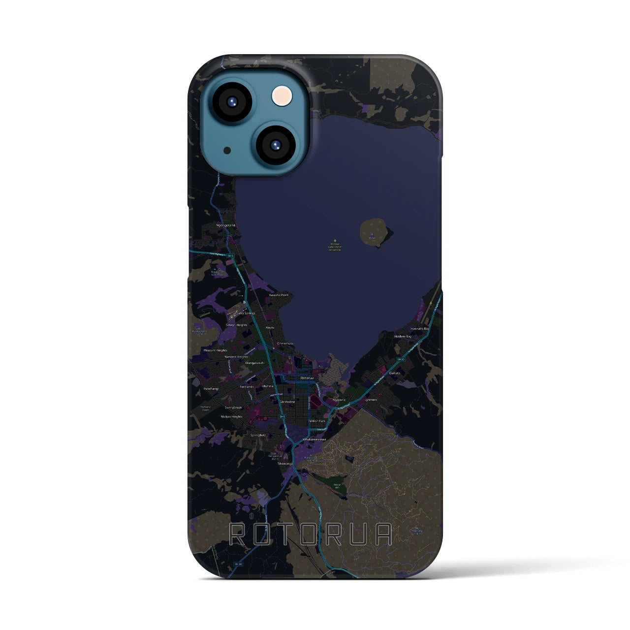 【ロトルア】地図柄iPhoneケース（バックカバータイプ・ブラック）iPhone 13 用