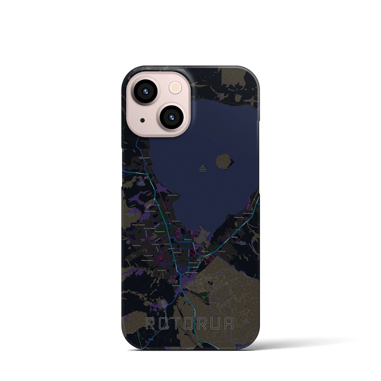 【ロトルア】地図柄iPhoneケース（バックカバータイプ・ブラック）iPhone 13 mini 用