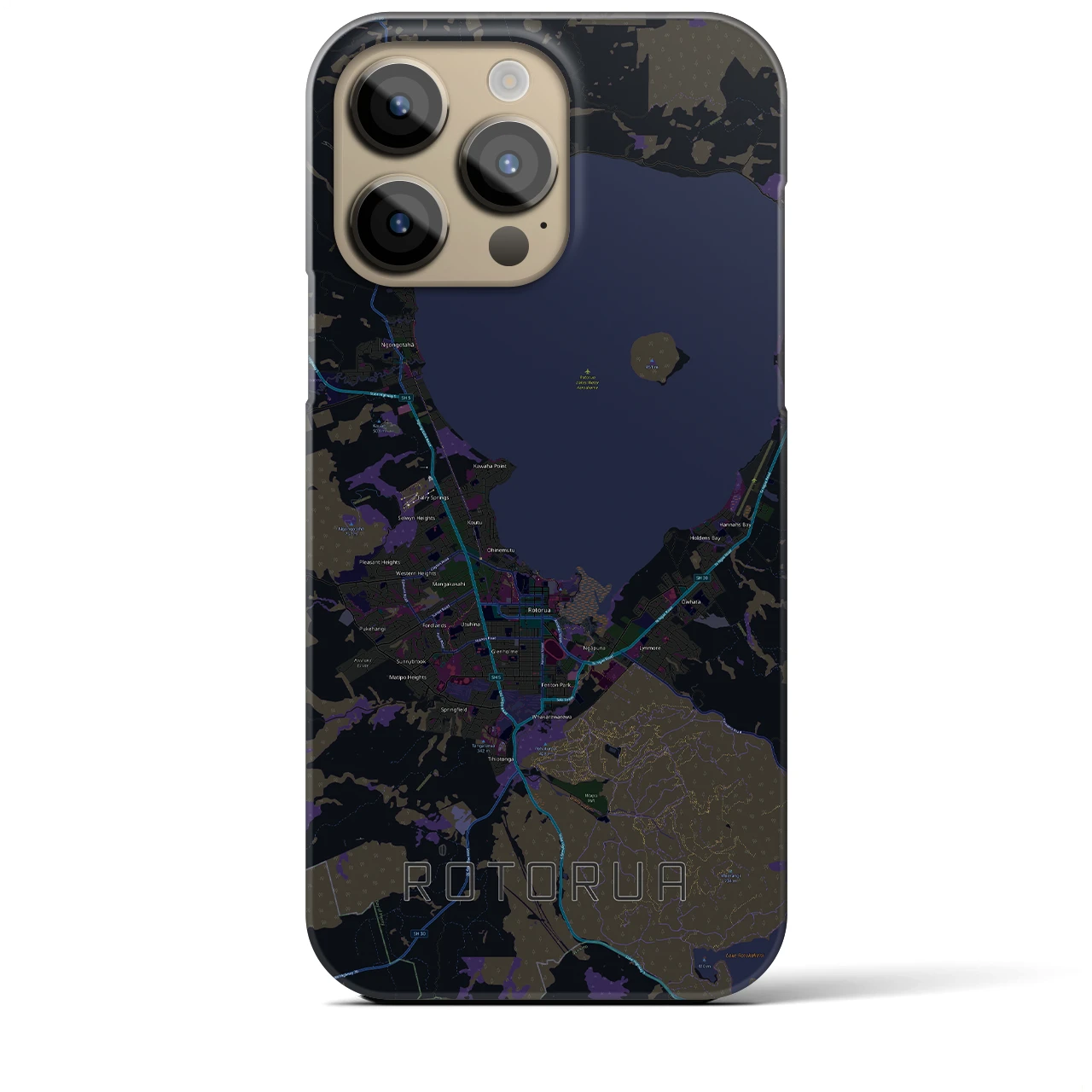 【ロトルア】地図柄iPhoneケース（バックカバータイプ・ブラック）iPhone 14 Pro Max 用