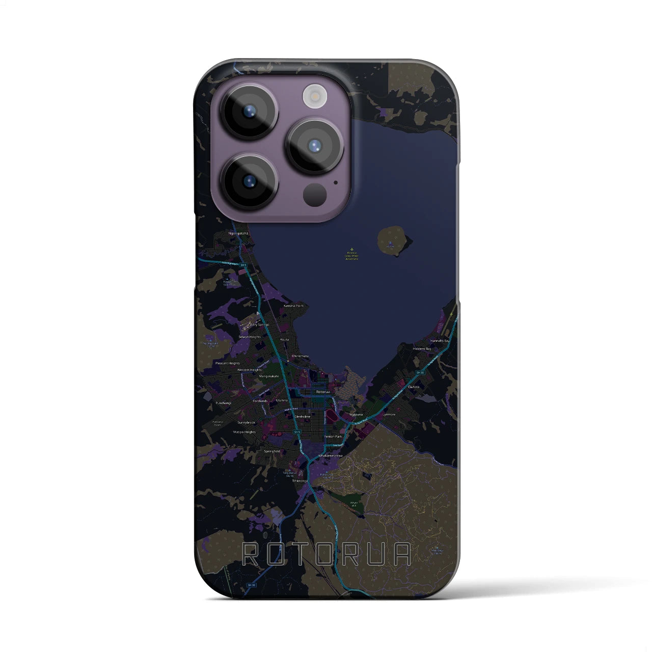 【ロトルア】地図柄iPhoneケース（バックカバータイプ・ブラック）iPhone 14 Pro 用