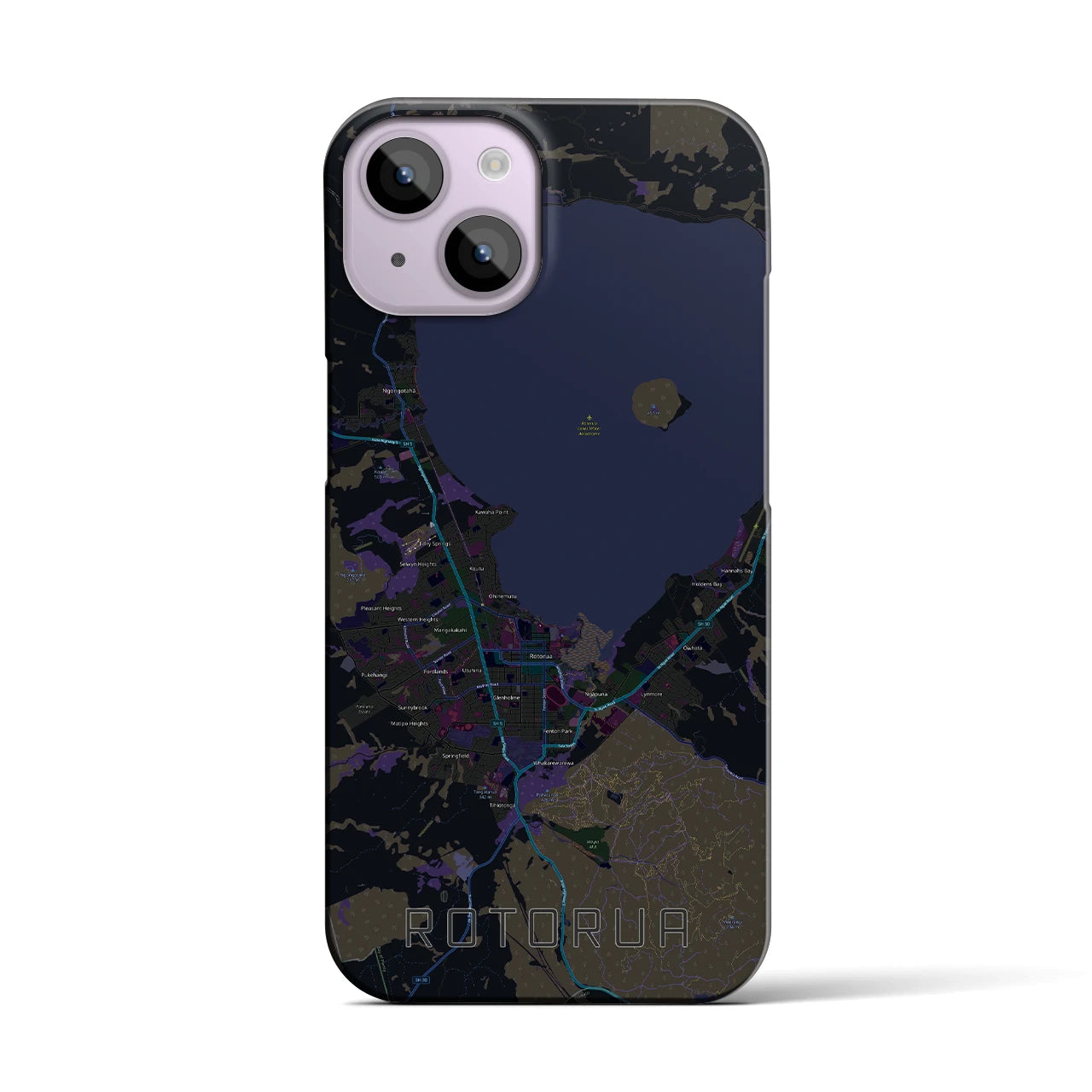 【ロトルア】地図柄iPhoneケース（バックカバータイプ・ブラック）iPhone 14 用