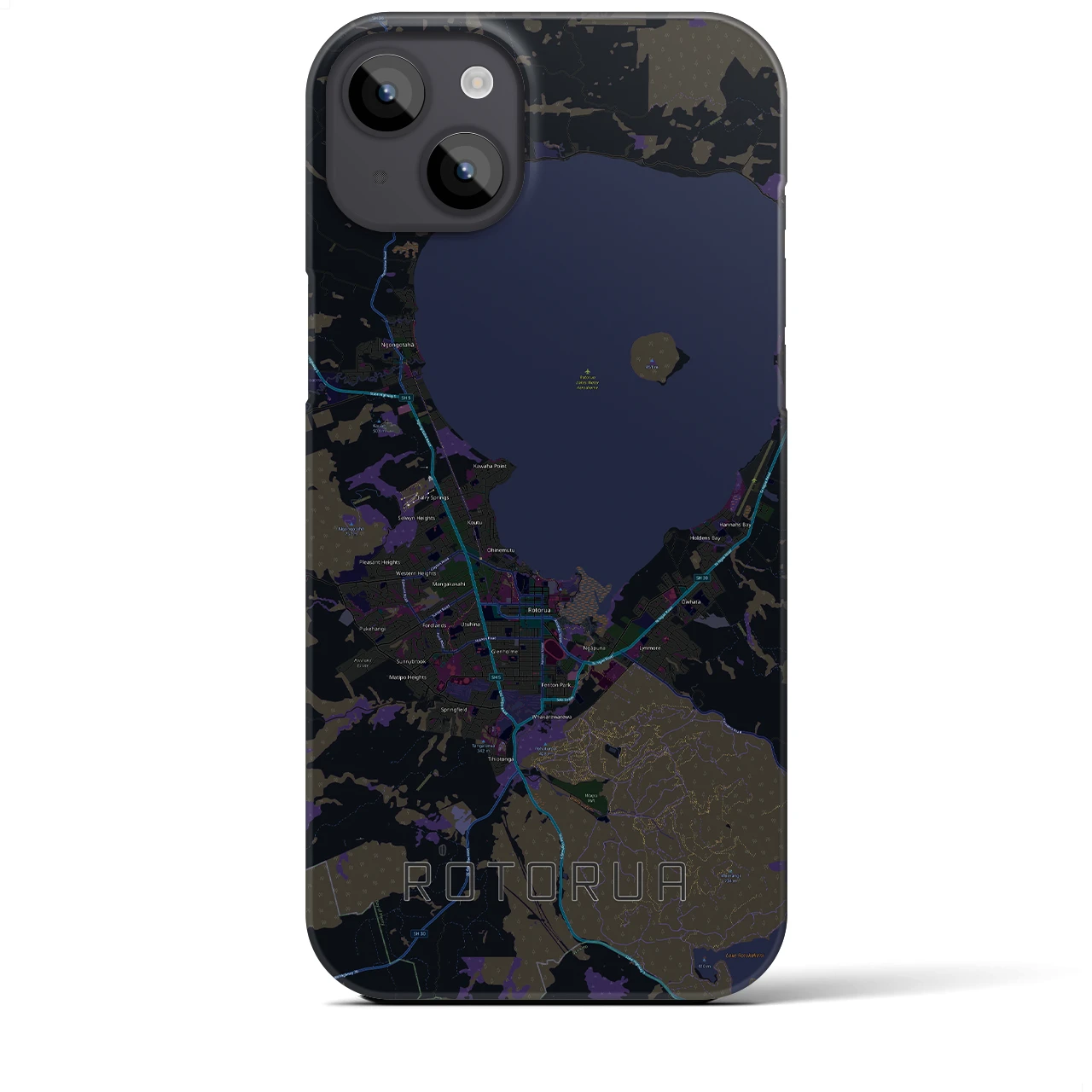 【ロトルア】地図柄iPhoneケース（バックカバータイプ・ブラック）iPhone 14 Plus 用