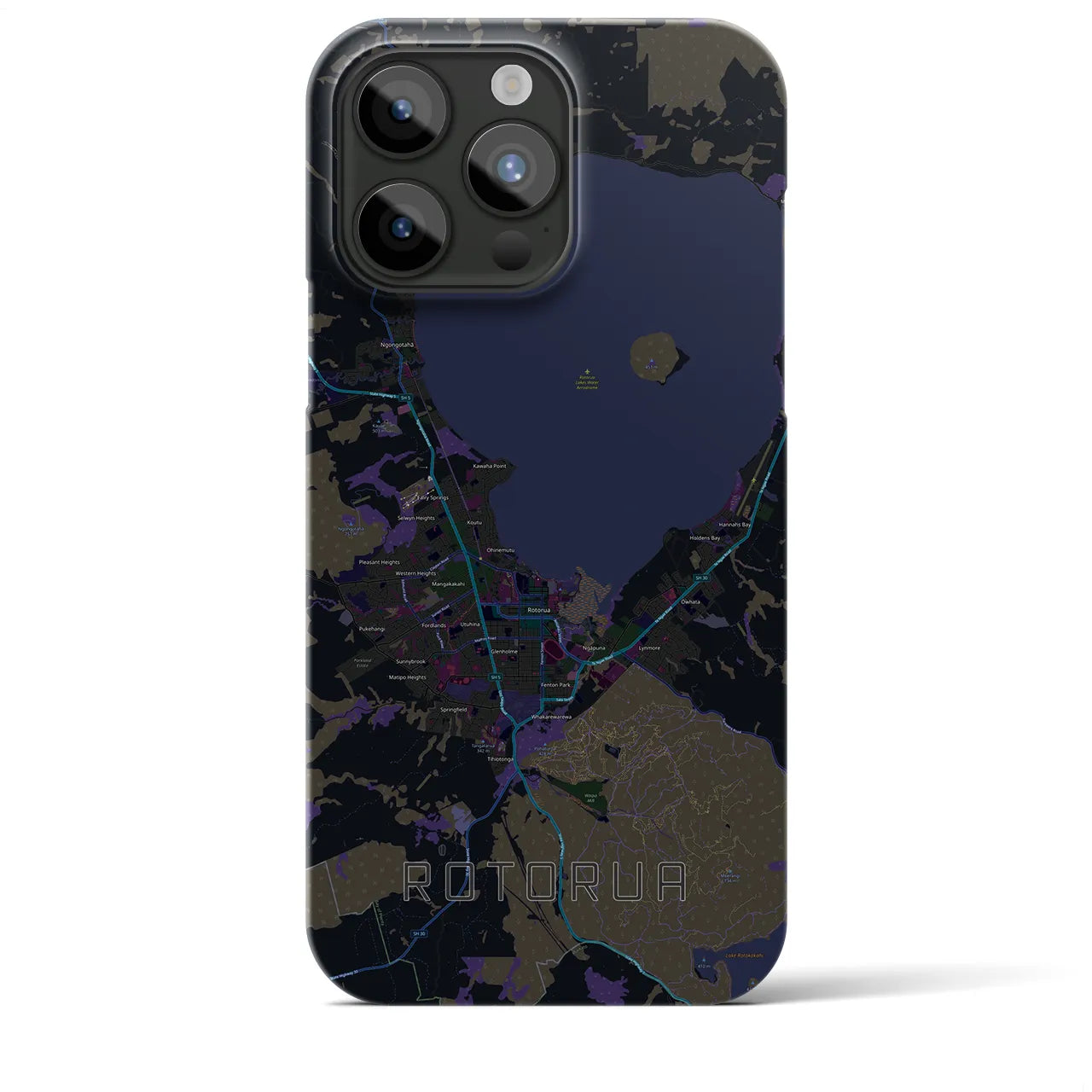 【ロトルア】地図柄iPhoneケース（バックカバータイプ・ブラック）iPhone 15 Pro Max 用
