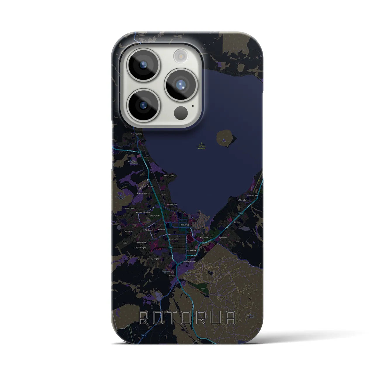 【ロトルア】地図柄iPhoneケース（バックカバータイプ・ブラック）iPhone 15 Pro 用