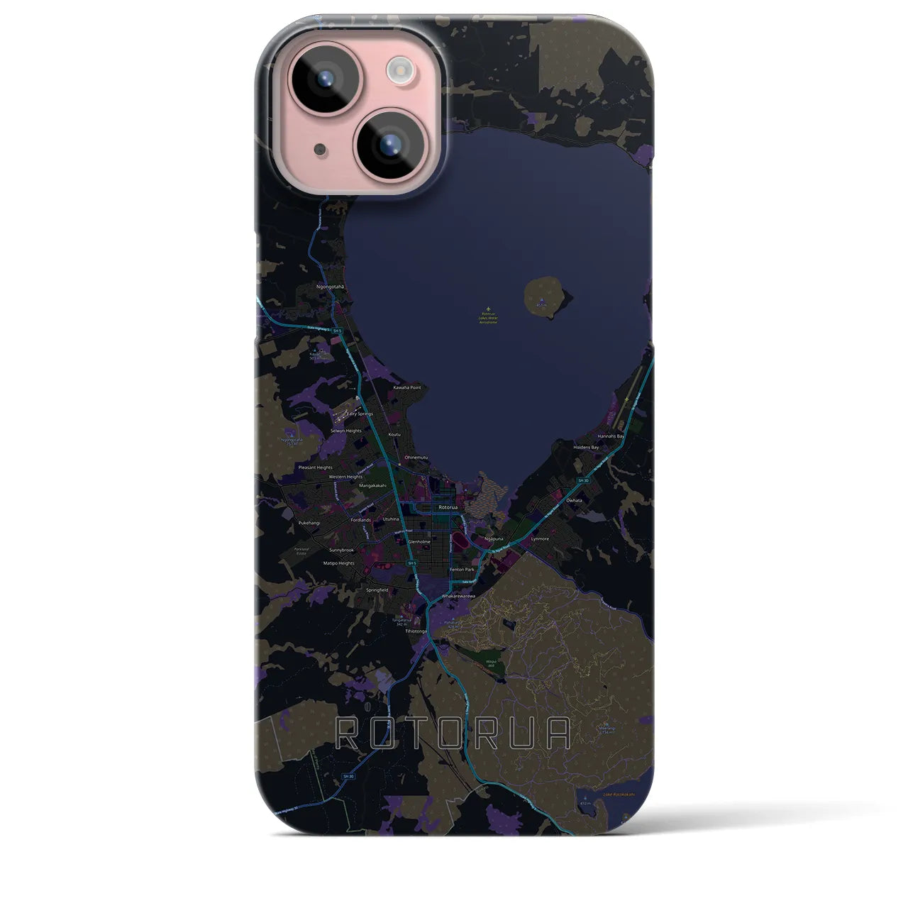【ロトルア】地図柄iPhoneケース（バックカバータイプ・ブラック）iPhone 15 Plus 用