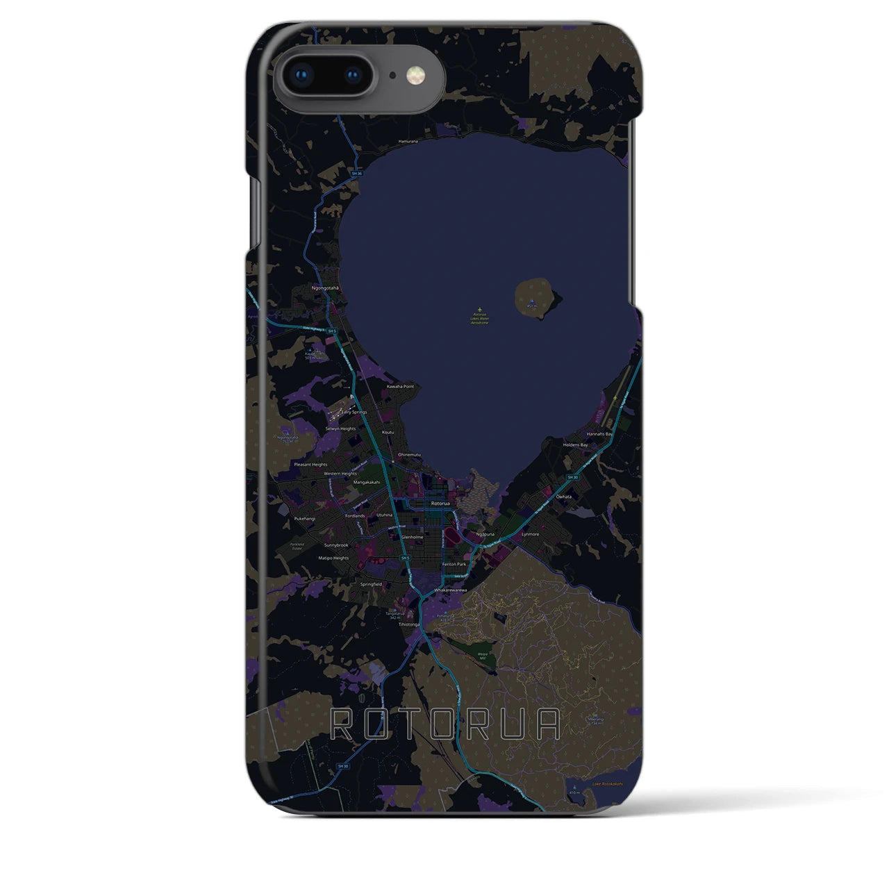 【ロトルア】地図柄iPhoneケース（バックカバータイプ・ブラック）iPhone 8Plus /7Plus / 6sPlus / 6Plus 用