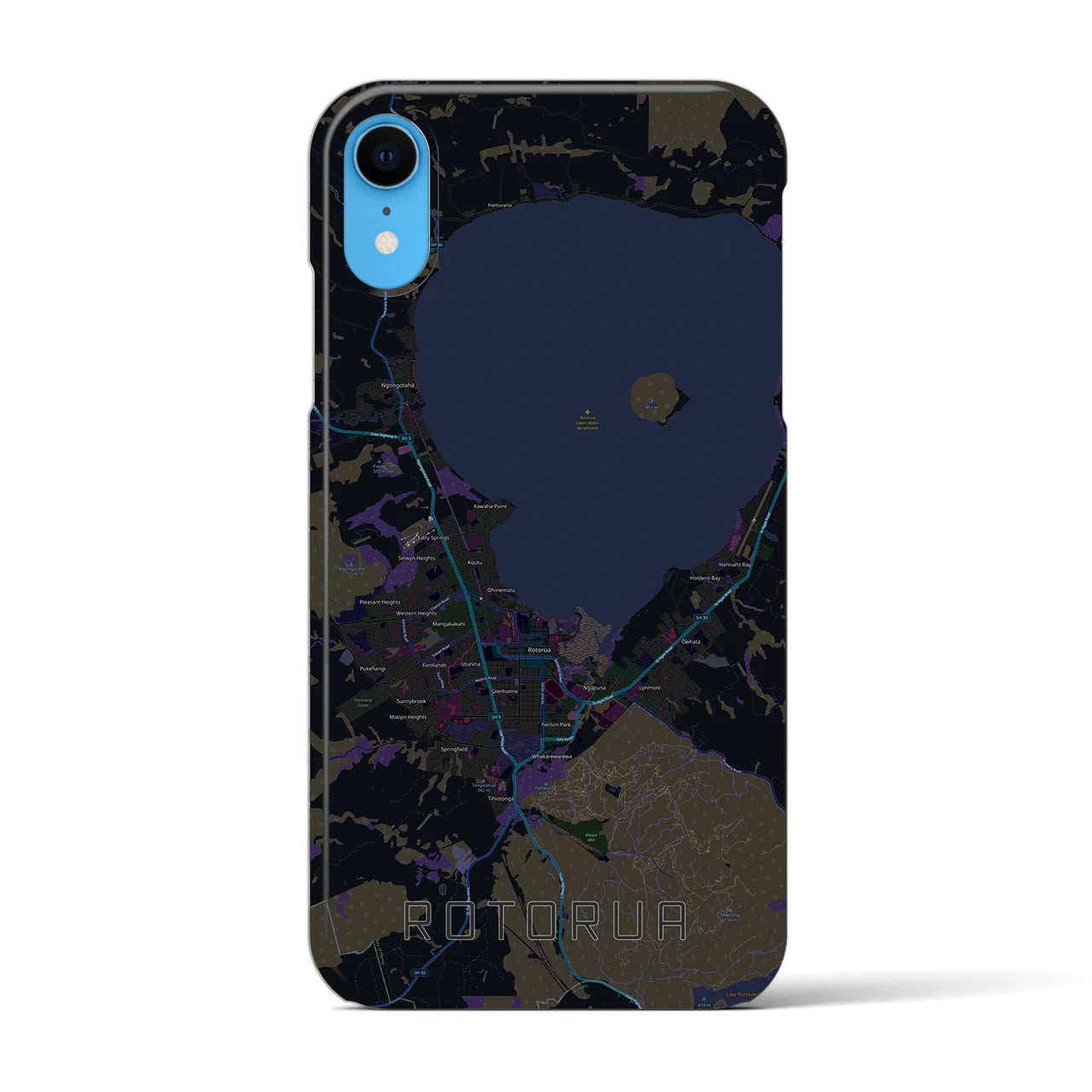 【ロトルア】地図柄iPhoneケース（バックカバータイプ・ブラック）iPhone XR 用