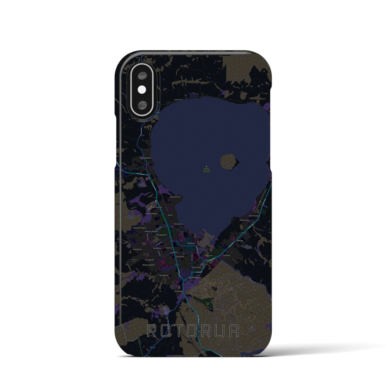 【ロトルア】地図柄iPhoneケース（バックカバータイプ・ブラック）iPhone XS / X 用