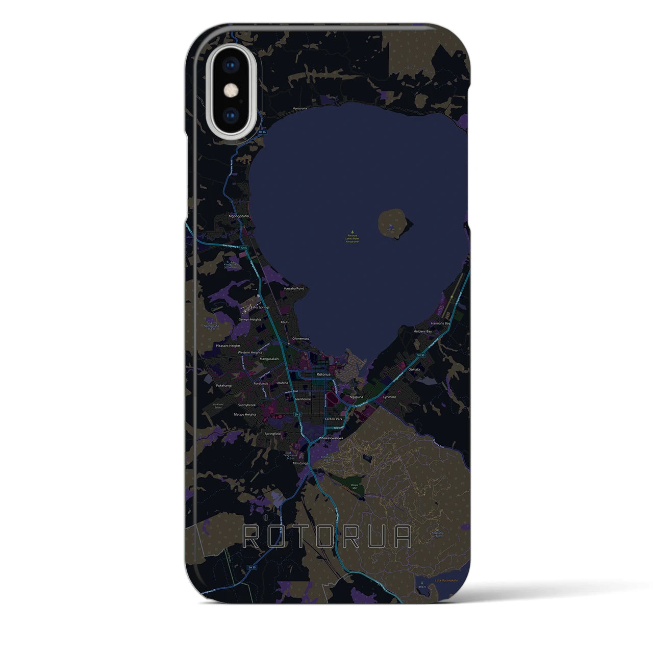 【ロトルア】地図柄iPhoneケース（バックカバータイプ・ブラック）iPhone XS Max 用