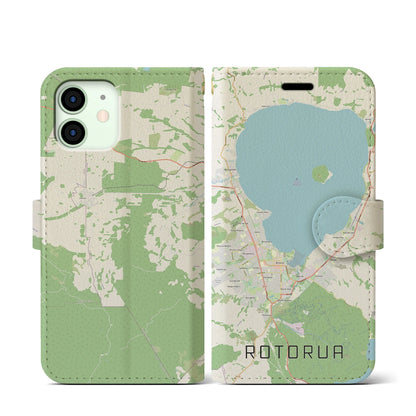 【ロトルア（ニュージーランド）】地図柄iPhoneケース（手帳タイプ）ナチュラル・iPhone 12 mini 用