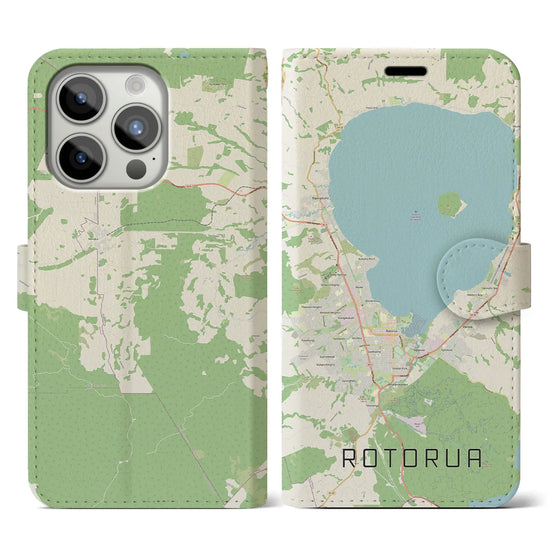 【ロトルア】地図柄iPhoneケース（手帳両面タイプ・ナチュラル）iPhone 15 Pro 用