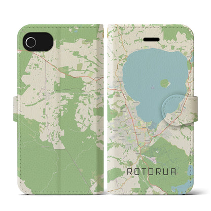 【ロトルア（ニュージーランド）】地図柄iPhoneケース（手帳タイプ）ナチュラル・iPhone SE（第3 / 第2世代） / 8 / 7 / 6s / 6 用