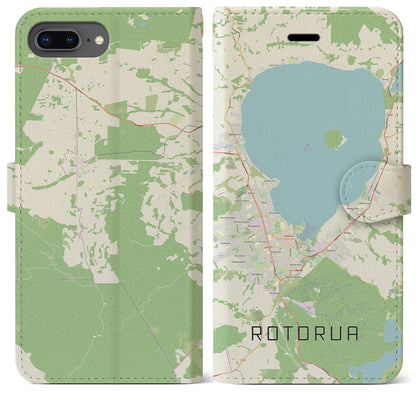 【ロトルア（ニュージーランド）】地図柄iPhoneケース（手帳タイプ）ナチュラル・iPhone 8Plus /7Plus / 6sPlus / 6Plus 用