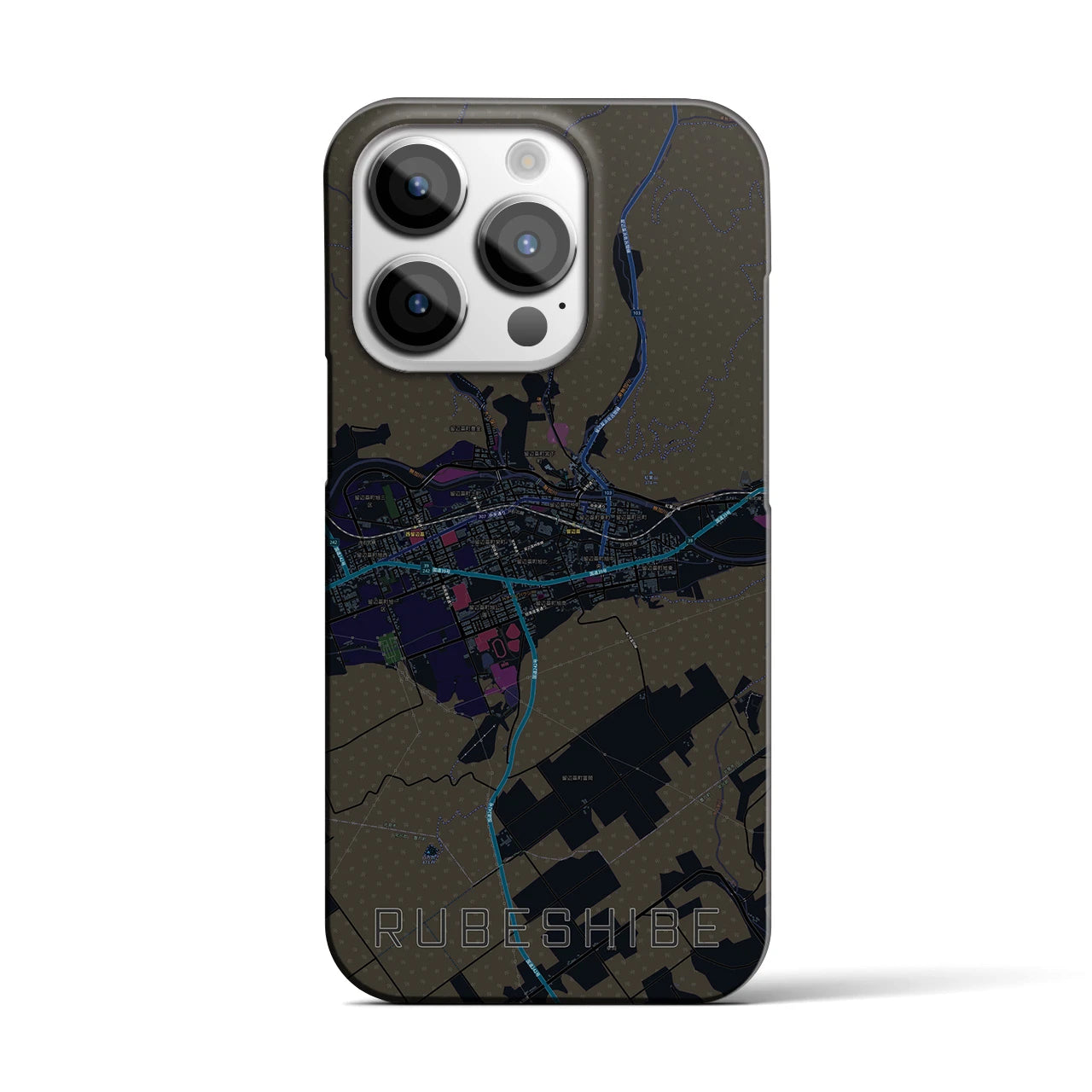 【留辺蘂】地図柄iPhoneケース（バックカバータイプ・ブラック）iPhone 14 Pro 用