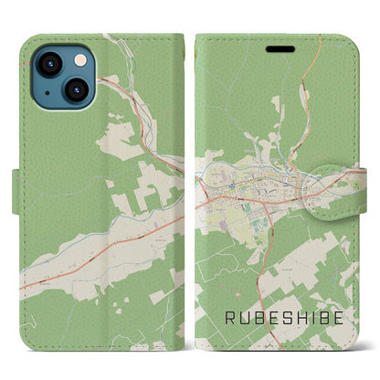 【留辺蘂（北海道）】地図柄iPhoneケース（手帳タイプ）ナチュラル・iPhone 13 用
